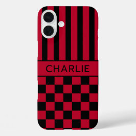 Funda iPhone 16 Plus Personalizado con Cuadros Negros y Rojos