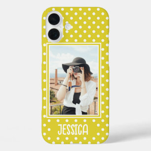 Funda iPhone 16 Plus Personalizado de puntos de polka amarillo brillant