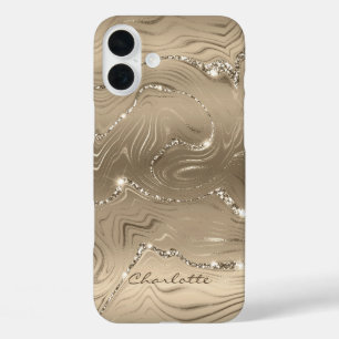 Funda iPhone 16 Plus Personalizado Moda Marrón Purpurina Patrón Girly