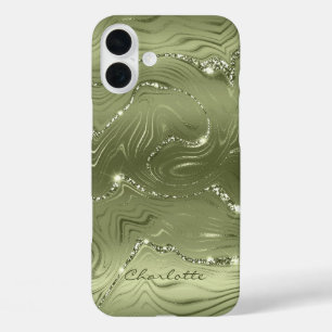 Funda iPhone 16 Plus Personalizado Moda Olive Green Silver Patrón Purpu