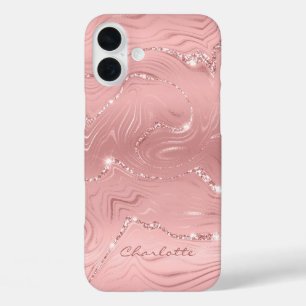 Funda iPhone 16 Plus Personalizado Moda  Plata Rosa Purpurina Patrón Gi