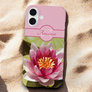 Funda iPhone 16 Plus Personalizado Monograma Nombre Agua Rosa Fotografí