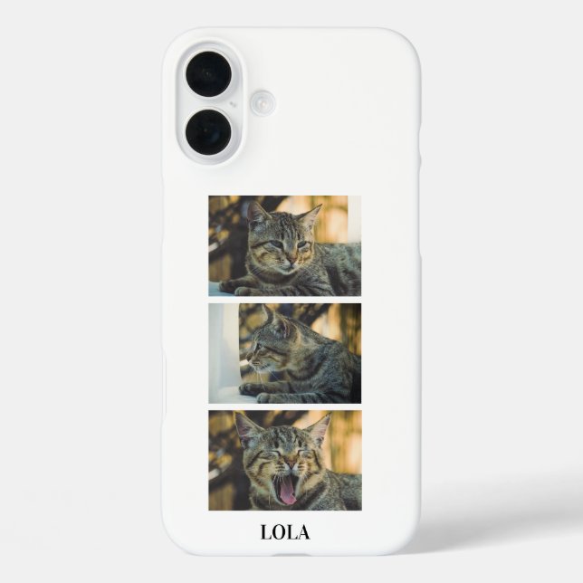 Funda iPhone 16 Plus Personalized Cat Photo Collage and Name (Reverso )