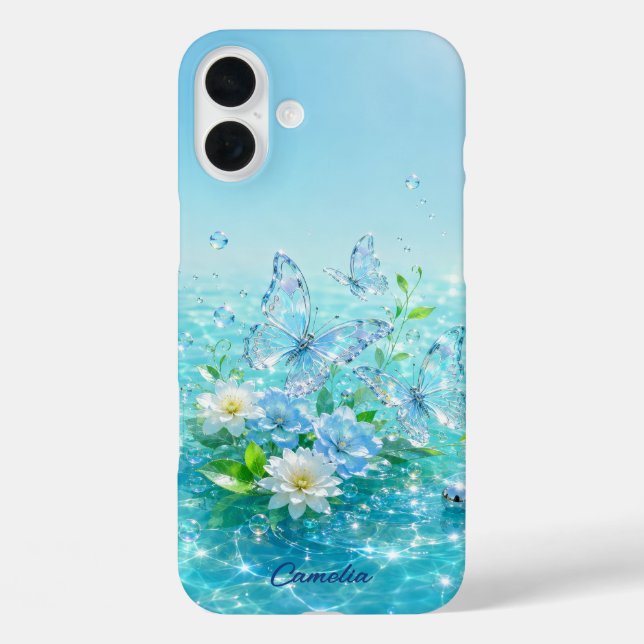 Funda iPhone 16 Plus Personalized Frutiger Aero Floral Name iPhone Case (Reverso )