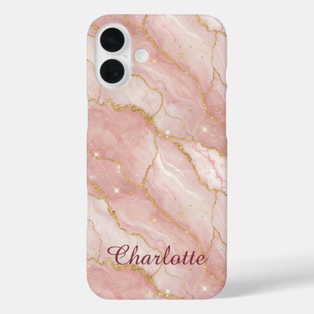 Funda iPhone 16 Plus Personalized Modern Rose Quartz Marble Gold (Reverso )