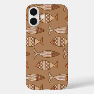 Funda iPhone 16 Plus Pescado retro moderno, tan, beige y marrón claro
