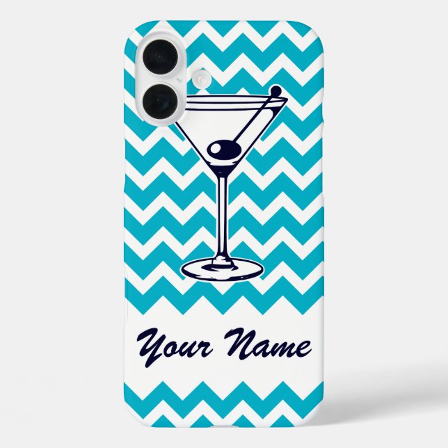 Funda iPhone 16 Plus Pictograma Martini con patrón Chevron Azul (Reverso )