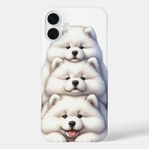 FUNDA iPhone 16 PLUS PILA ADORABLE DE PERROS SAMOYEDO