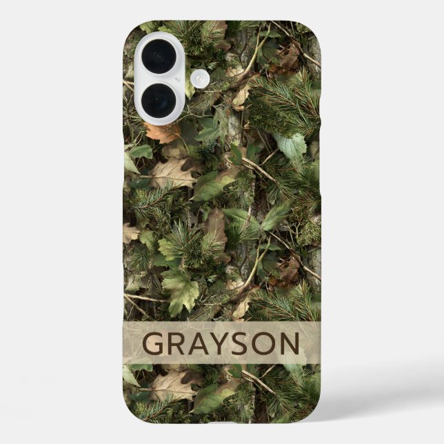 Funda iPhone 16 Plus Pine and Leaves Camouflage Personalized (Reverso )