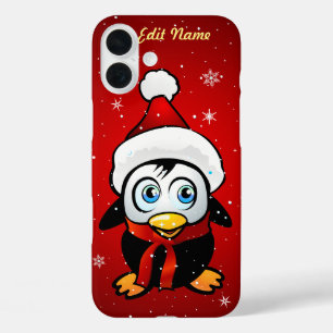 Funda iPhone 16 Plus Pingüino divertido con el gorra de Navidad