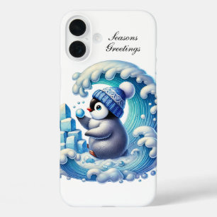 Funda iPhone 16 Plus Pingüino personalizable de vacaciones navideñas fe