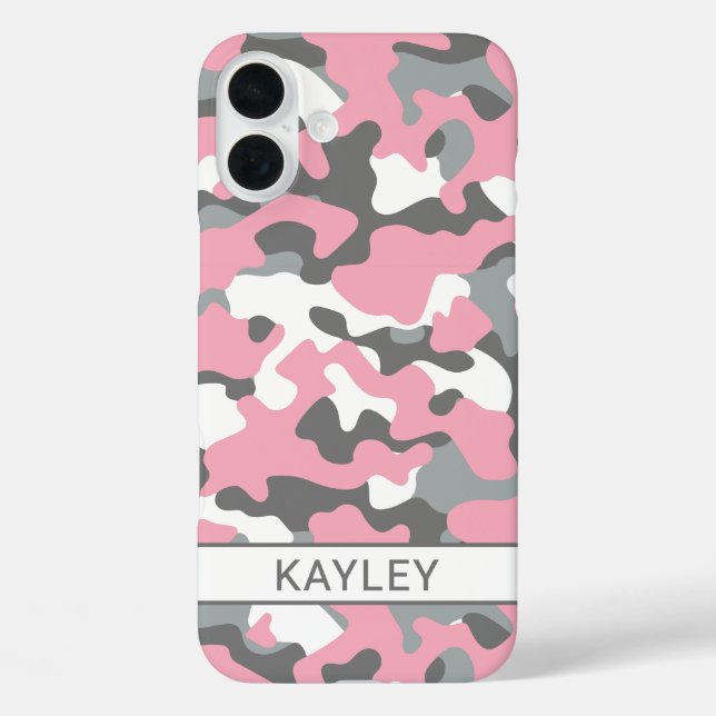 Funda iPhone 16 Plus Pink and Gray Camouflage Personalized (Reverso )
