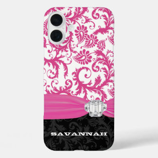 Funda iPhone 16 Plus Pink Personalized Faux Diamante de imitación Damas