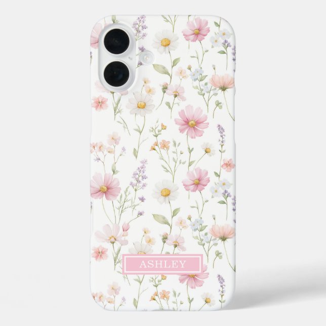Funda iPhone 16 Plus Pink Wildflower Garden Monogrammed (Reverso )