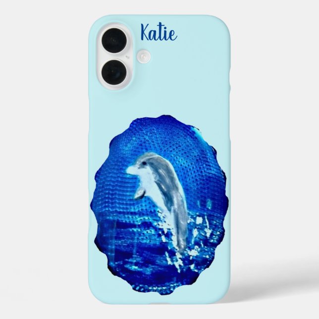 Funda iPhone 16 Plus Pintado de delfines con danza de animales marinos  (Reverso )