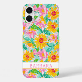 Funda iPhone 16 Plus Pintura de girasoles modernos monogramada