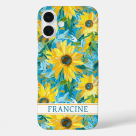 Funda iPhone 16 Plus Pintura de girasoles monogramada