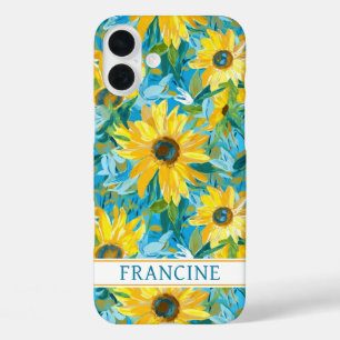 Funda iPhone 16 Plus Pintura de girasoles monogramada