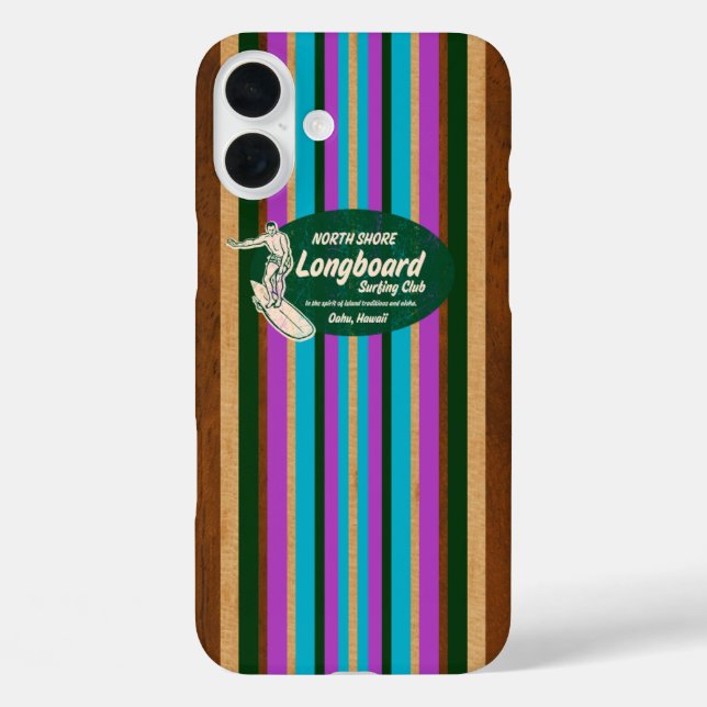 Funda iPhone 16 Plus Pipeline Surfboard Hawaii Stripes Purple (Reverso )