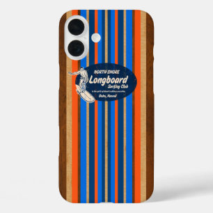 Funda iPhone 16 Plus Pipeline Surfboard Hawaii Stripes Royal Blue