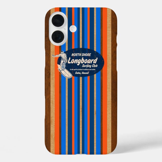Funda iPhone 16 Plus Pipeline Surfboard Hawaii Stripes Royal Blue (Reverso )
