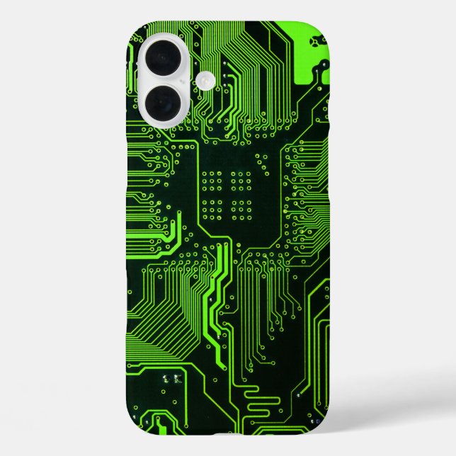 Funda iPhone 16 Plus Placa de circuito electrónico verde del nerd de sa (Reverso )