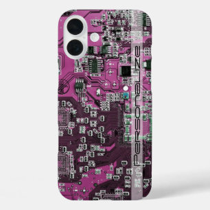 Funda iPhone 16 Plus Placa de circuito púrpura del conjunto del circuit