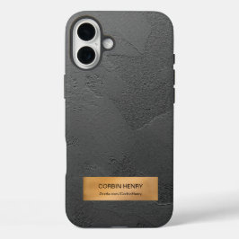Funda iPhone 16 Plus Placa Metálica Dorada Personalizada con Textura Ne