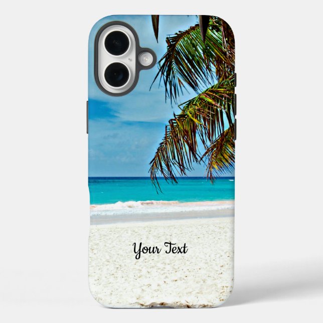 Funda iPhone 16 Plus Plantilla de paraíso tropical, personalizar (Reverso )