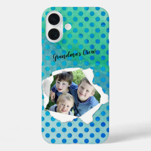 Funda iPhone 16 Plus Plantilla de punto Polka de foto de hoyo de papel