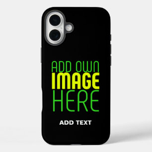 FUNDA iPhone 16 PLUS PLANTILLA DE TEXTO DE IMAGEN NEGRA SENCILLA EDITAB