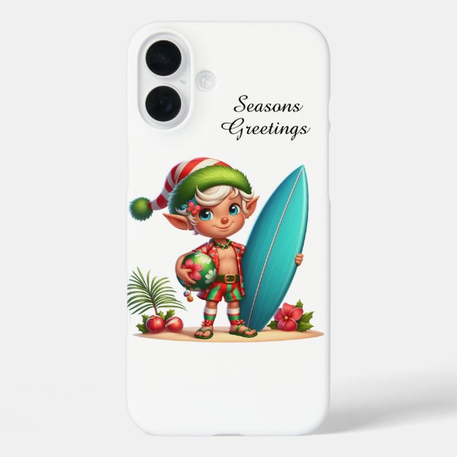 Funda iPhone 16 Plus Playa navideña festiva Elf personalizable (Reverso )