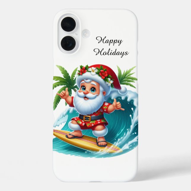 Funda iPhone 16 Plus Playa navideña festiva personalizable Santa (Reverso )