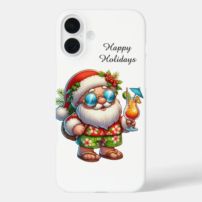 Funda iPhone 16 Plus Playa navideña festiva personalizable Santa (Reverso )