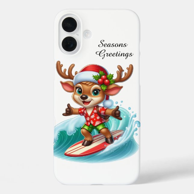 Funda iPhone 16 Plus Playa navideña festiva reno personalizable (Reverso )