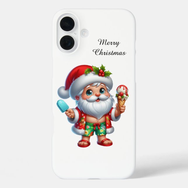Funda iPhone 16 Plus Playa navideña festiva Santa personalizable (Reverso )