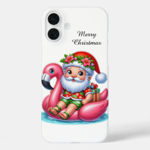 Funda iPhone 16 Plus Playa navideña festiva Santa personalizable