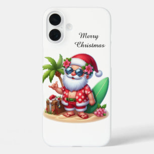Funda iPhone 16 Plus Playa navideña festiva Santa personalizable