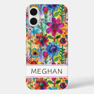 Funda iPhone 16 Plus Poder Floral Retro Groovy Personalizado
