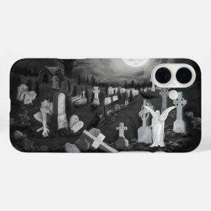 Funda iPhone 16 Plus Por la noche en el cementerio - Ángel con el diabl