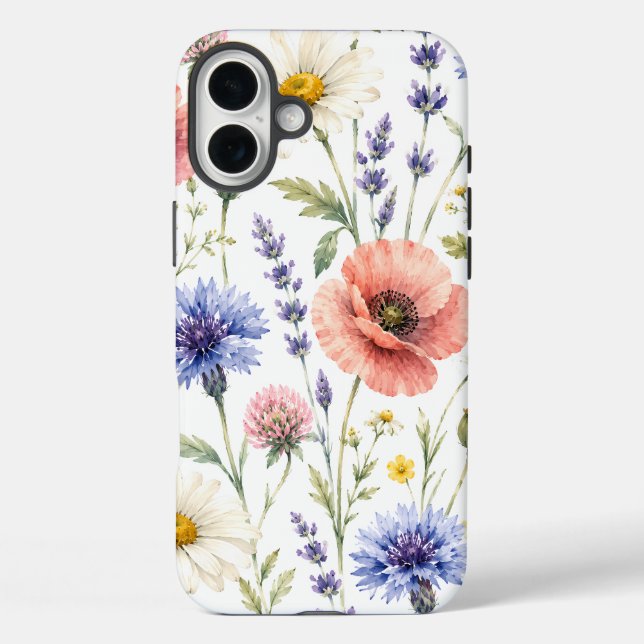 Funda iPhone 16 Plus Prado Floral de Flores Silvestres Acuarela (Reverso )
