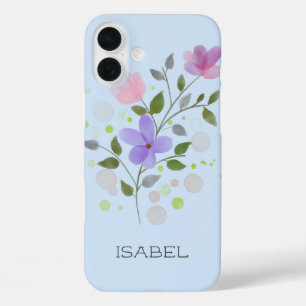 Funda iPhone 16 Plus Primer nombre inicial más Isabel con flores