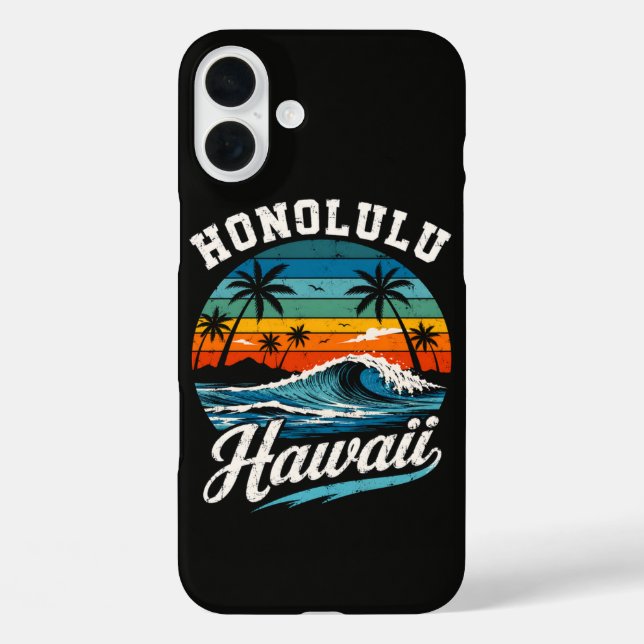 Funda iPhone 16 Plus Puesta de sol de surf de Honolulu Hawaii (Reverso )