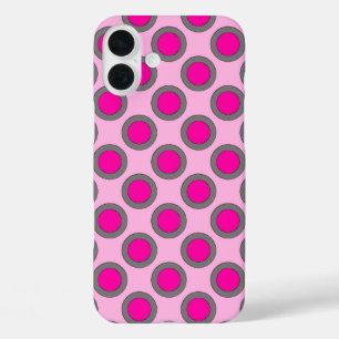 Funda iPhone 16 Plus Puntos retro en círculo, fucsia, gris y rosa