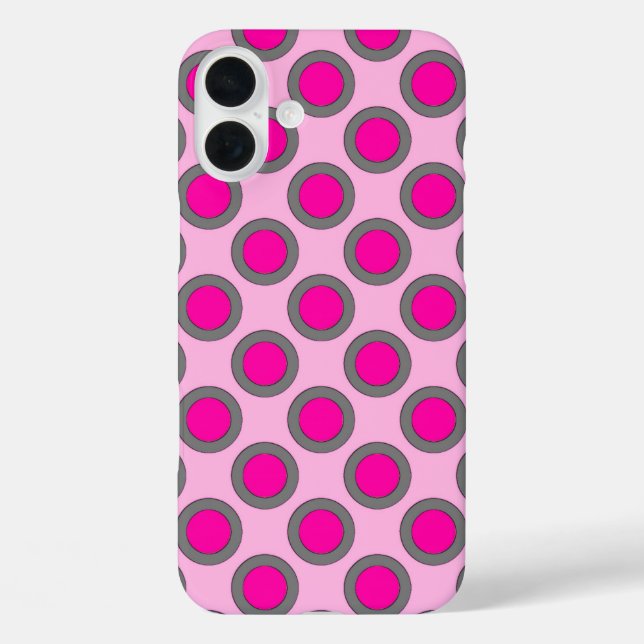 Funda iPhone 16 Plus Puntos retro en círculo, fucsia, gris y rosa (Reverso )
