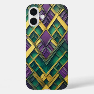 FUNDA iPhone 16 PLUS PURPLE VERDE ORO MARDI GRAS COLORES