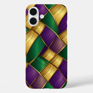 FUNDA iPhone 16 PLUS PURPLE VERDE ORO MARDI GRAS COLORES