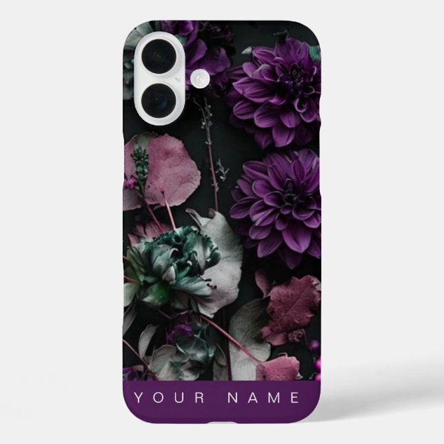 Funda iPhone 16 Plus Púrpura en el florecimiento oscuro (Reverso )