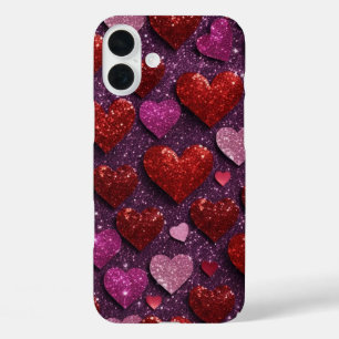 FUNDA iPhone 16 PLUS PURPURINA ROJO Y ROJO MIRAR LOS CORAZONES DE AMOR 