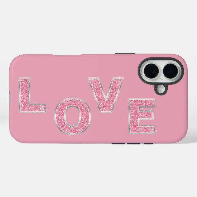 Funda iPhone 16 Plus Purpurina rosa claro de amor (Reverso (Horitonzal))